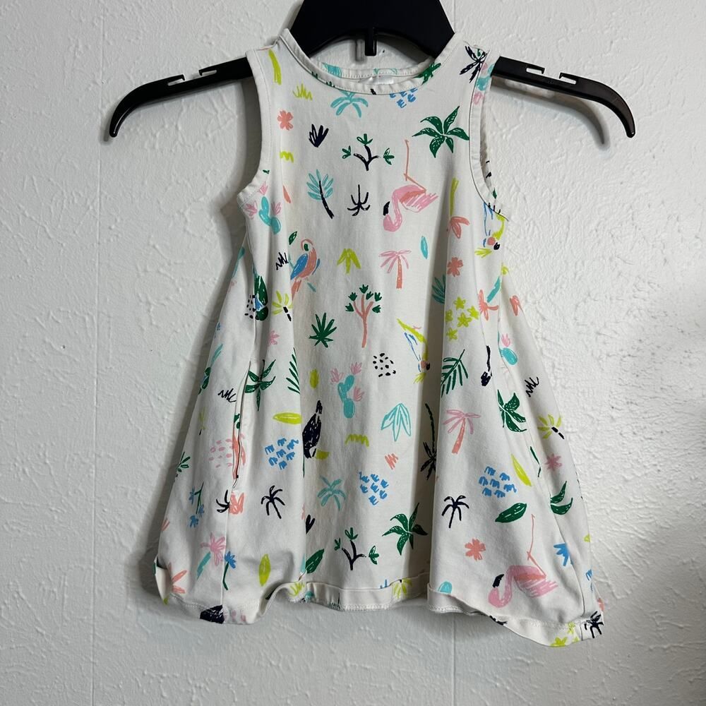 Hanna Andersson Girls Tropical Print A-Line Trapeze Dress Pockets Stretch Sz 3